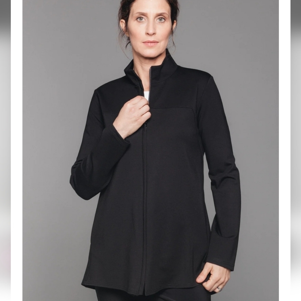 Sympli Dark Grey Stretch Jersey Zip-Up Jacket Minimalist Chic Office Travel